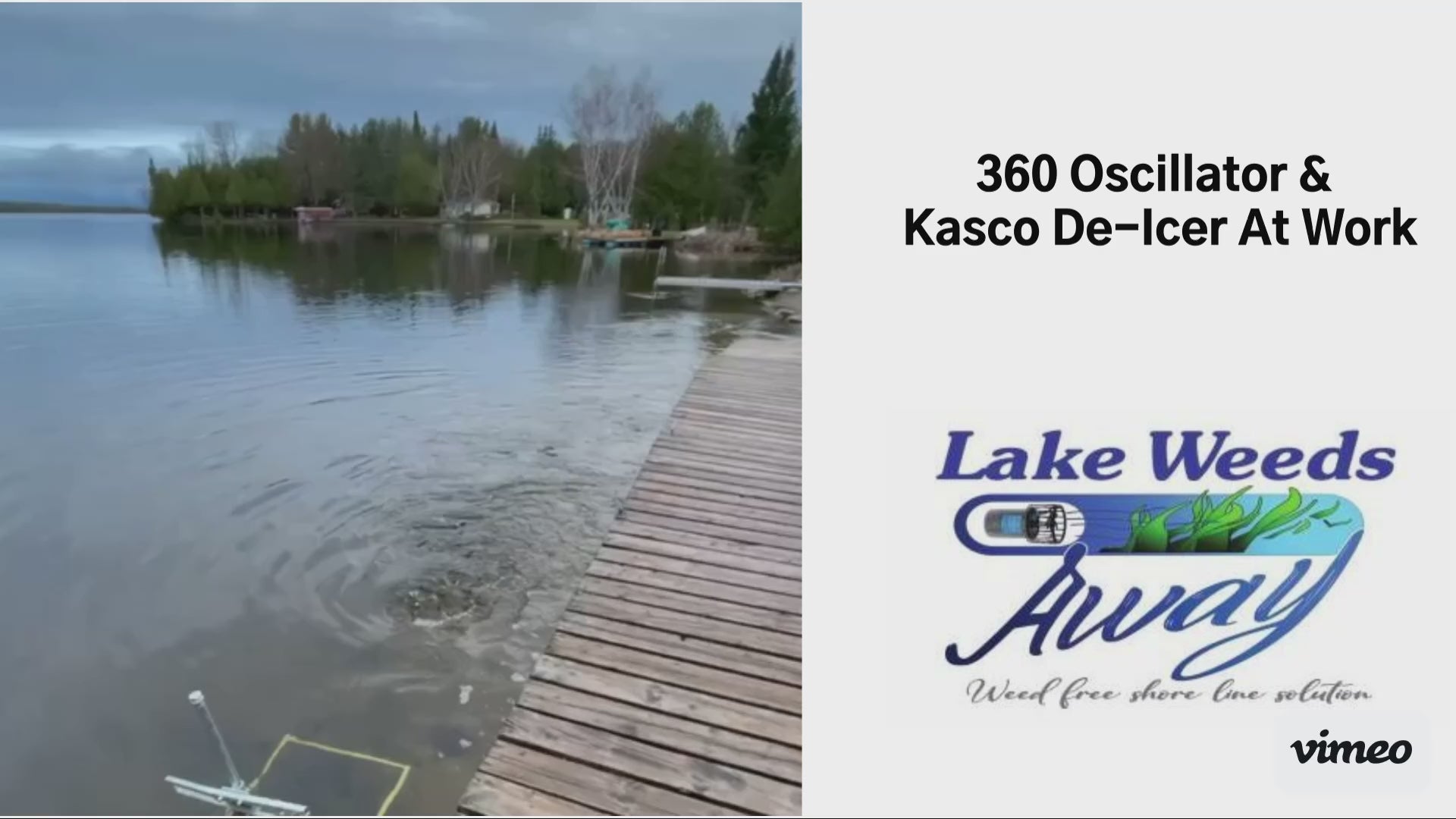 Watch the Lake Weeds Away Inc, 360 Oscillator & Kasco De-Icer tackle aquatic weeds and ice, ensuring your waterfront stays pristine year-round. Experience our effective aquatic solutions in action!